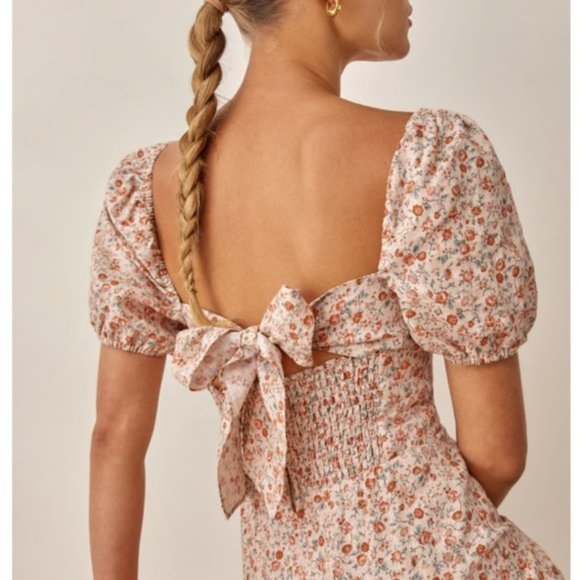 Reformation Floral Midi Dress in Cream and Pink - Picture 2 of 7